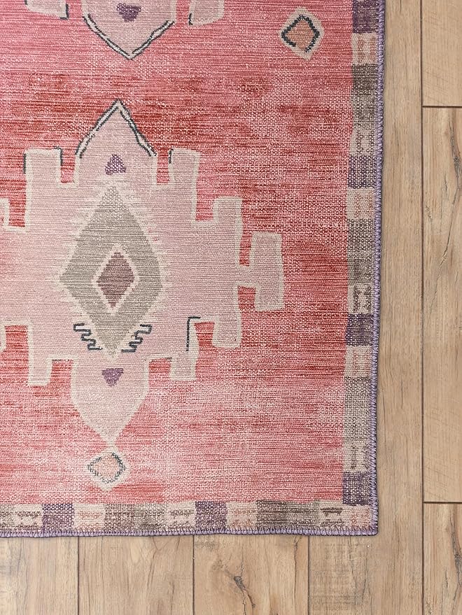 Fame Rugs Turkish Rug. Washable Vintage Oriental Antique Inspired Traditional Doormat Small Modern Area Rugs Luxury Entryway Entry Bedroom Bathroom Kitchen (379PP, 2'5 x 6'9)