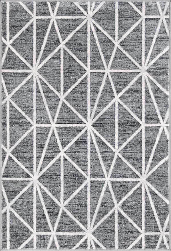 Rugs.com Lattice Trellis Collection Rug – 4' x 6' Gray Low-Pile Rug Perfect for Living Rooms, Large Dining Rooms, Open Floorplans