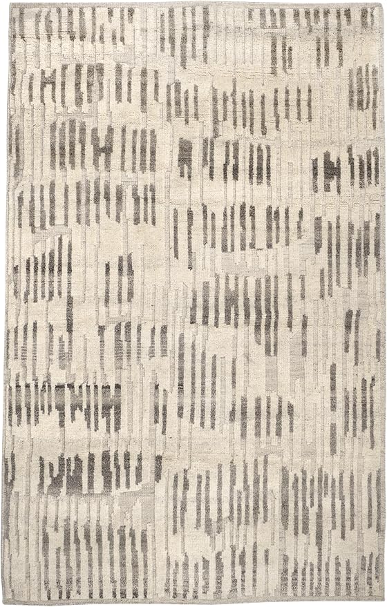 Dash & Albert Hicks Natural Hand Knotted Wool Rug, 6 X 9 Feet, Ivory Geometric Pattern - Premium Luxury Hotel Quality Soft Breathable Hypoallergenic Machine Washable Easy Care All Season