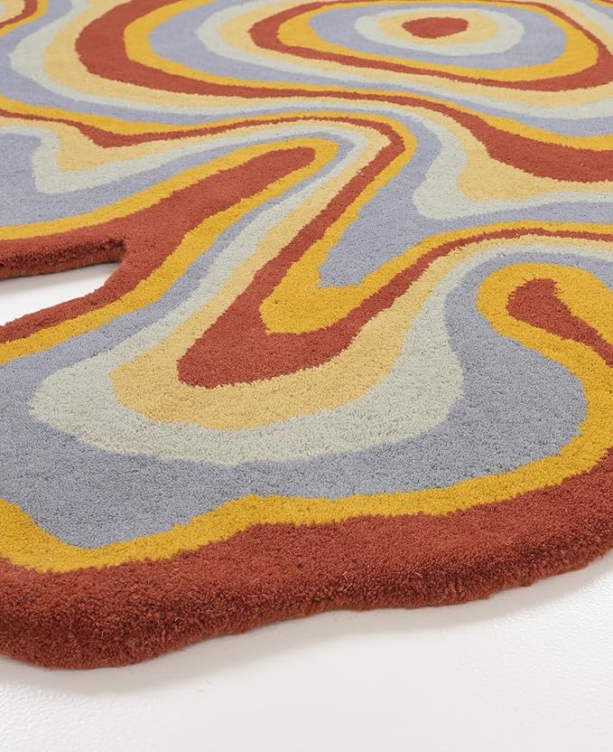Irregular Shaped Handmade Wool Area Rug | Modern Colourful Stripe Premium Carpet | Perfect for Living Room, Bedroom, Dining Room & Home Decor (Desert, 10x10 ft)