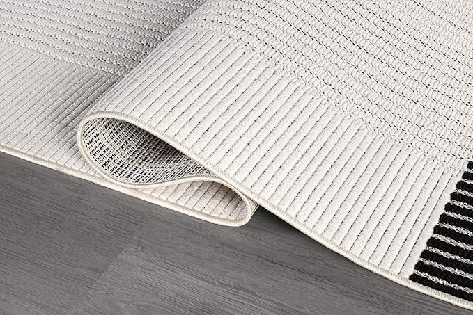 Modern Micro Loop Indoor Area Rugs for Living Room Bedroom Kitchen Geometric Striped Black-White 5x7 Luxury Durable Low and High Pile Non-Shedding Stain Resistant Soft Area Carpet 5 x 7