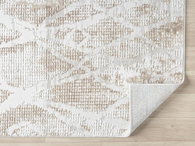 Adel Modern Area Rug for Living Room, 5x7 Rustic Distressed Abstract Beige Neutral Rug, Medium Pile Stain Resistant Carpet for Bedroom, Dining Room or Kitchen (5' x 7', Beige)