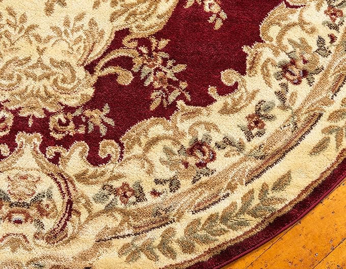 Rugs.com Chateau Collection Rug – 7' Round Red Medium Rug Perfect for Kitchens, Dining Rooms