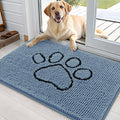 OLANLY Dog Door Mat for Muddy Paws 36x24, Paw Print Design, Absorbs Moisture and Dirt, Absorbent Non-Slip Washable Doormat, Quick Dry Chenille Mud Mat, Entry Indoor Entryway Carpet, Airy Blue