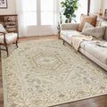 SERISSA 5x7 Boho Area Rug, Washable Non-Slip Rugs for Living Room, Large Beige Rug Ultra Soft Vintage Farmhouse Print Distressed Carpet for Bedroom Dining Room Dorm Office Home Decor