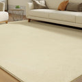 Solid Washable Area Rug - 10x14 Medium Pile Faux Cashmere Carpet for Living Room Bedroom, Light Yellow