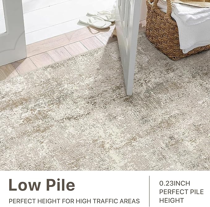 Washable Rug 5x7 Area Rug for Living Room Bedroom, Large Modern Abstract Rug Indoor Floor Carpets Low Pile No Shed Non-Slip with Rubber Backing Dining Room Kitchen Office (Gray&Beige, 5'x7')