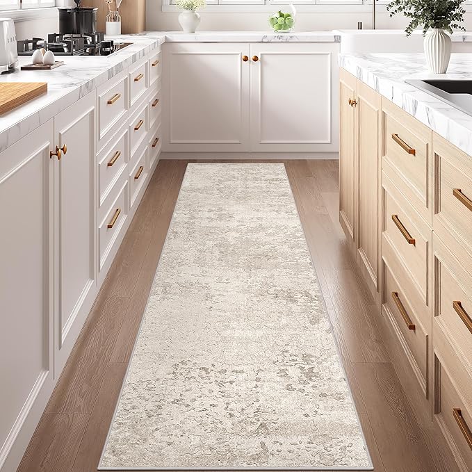 Art&Tuft Non-Slip Runner Rug - 3x6 Runner Rug Washable Low-Pile Rugs Runners, Soft Distressed Carpet Runner for Bedroom Bathroom Kitchen Laundry Living Room, Beige