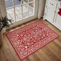 Christmas Area Rug 2x3 Red Washable Entryway Non Slip Small Carpet Holiday Door Mat Vintage Distressed Floral Accent Rug Low Pile Soft Thin Xmas Doormat for Bathroom Laundry Kitchen