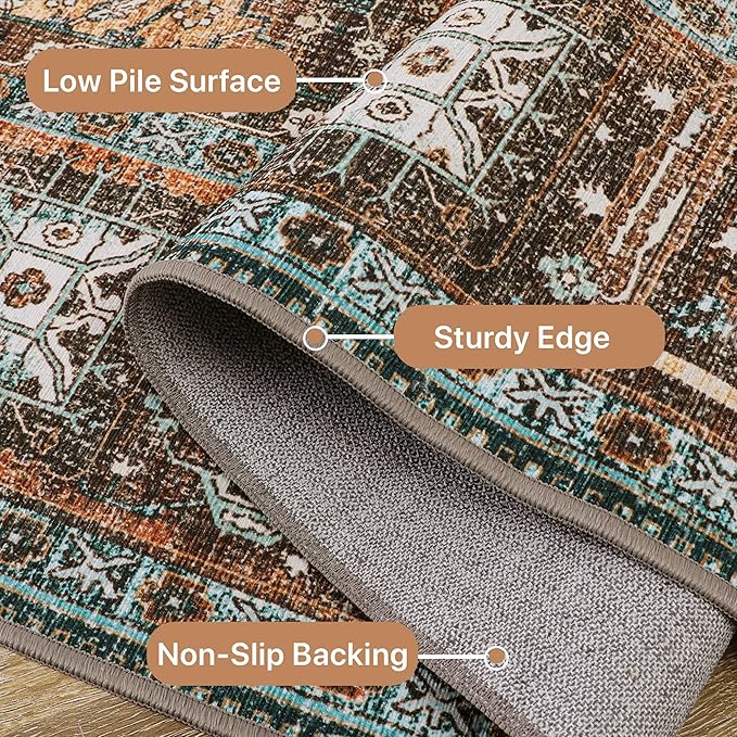 Bavni 2x3 Entryway Rug Bathroom Rugs for Front Door Bedroom Bathroom Kitchen, Washable Print Carpet, Lightweight Rug with Non Slip Backing, Vintage Brown/Blue