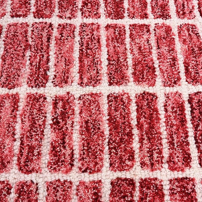 Hand-Tufted 100% Wool Area Rug – Unique Modern Geometric Grid Pattern, Soft Plush Textured Carpet for Living Room, Bedroom, Dining Room & Entryway (Brick Red, 9' x 9' sq)
