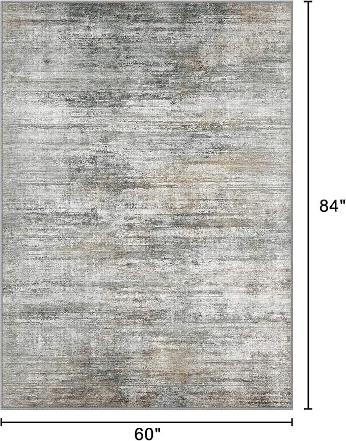 Bavni 5x7 Rug, Modern Machine Washable Rug Non-Slip, Soft Simple Lightweight Area Rug, Stain Resistant Rugs for Living Room, Bedroom, Dining Room, Granite Gray