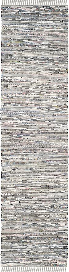 SAFAVIEH Rag Rug Collection Runner Rug - 2'3" x 9', Grey, Handmade Boho Stripe Cotton, Ideal for High Traffic Areas in Living Room, Bedroom (RAR121A)