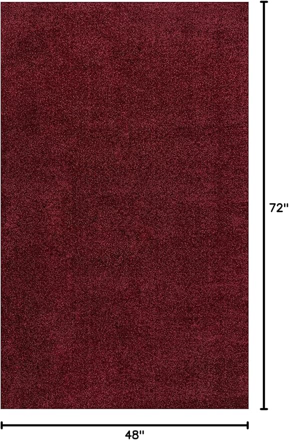 Eyely UES100Q-4 Supersoft Haze Solid Low-Pile Indoor Area Rug Casual;Contemporary;Solid;Traditional, Bedroom, Kitchen, Living Room, Easy-Cleaning, Non-Shedding, 4 X 6, Dark Red