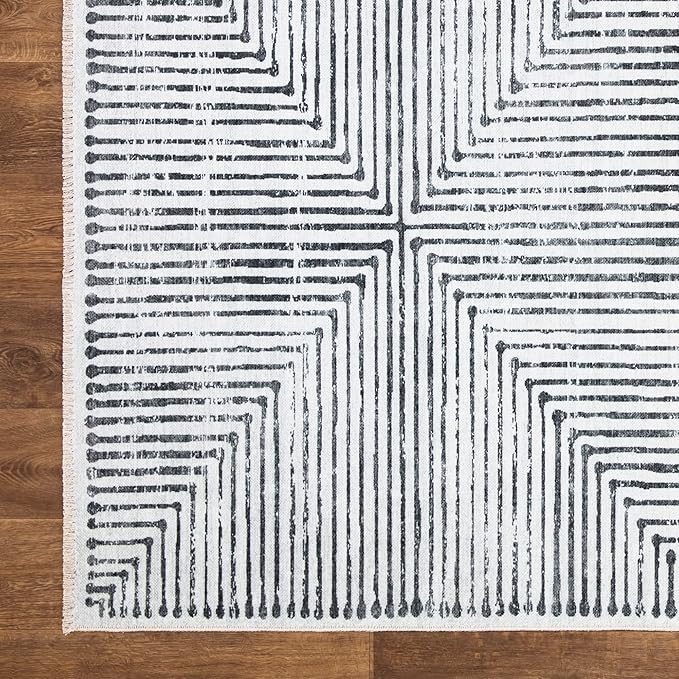 Bloom Rugs Caria Washable Non-Slip 6x9 Rug - Ivory/Black Striped Area Rug for Living Room, Bedroom, Dining Room, and Kitchen - Exact Size: 6' x 9'