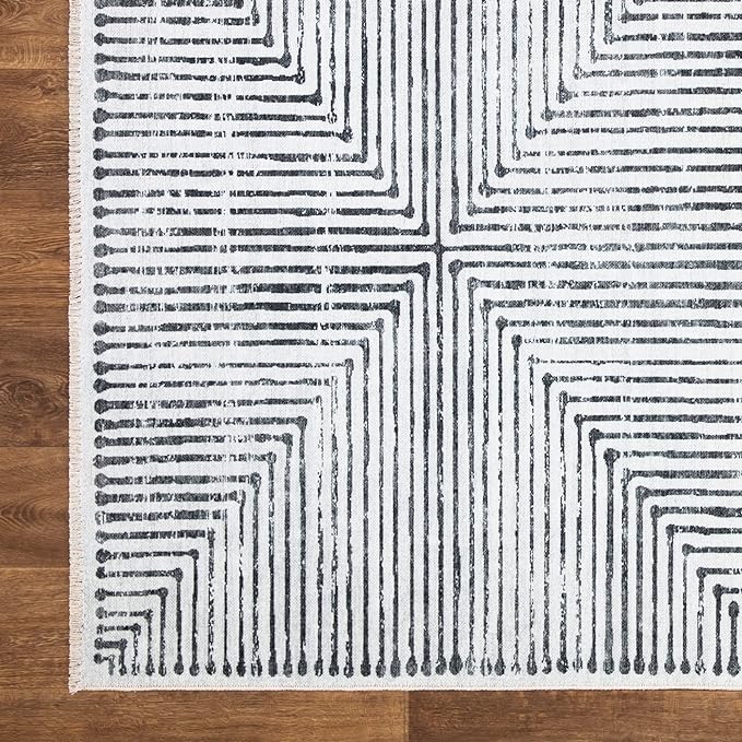 Bloom Rugs Caria Washable Non-Slip 5x7 Rug - Ivory/Black Striped Area Rug for Living Room, Bedroom, Dining Room, and Kitchen - Exact Size: 5' x 7'