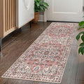 KOZYFLY Runners for Hallways 2x5 Ft Washable Kitchen Runner Rug Boho Runner Rug for Entryway Indoor Printed Oriental Faux Wool Floor Carpet Runner for Laundry Room Kitchen Hall, Terracotta/Beige