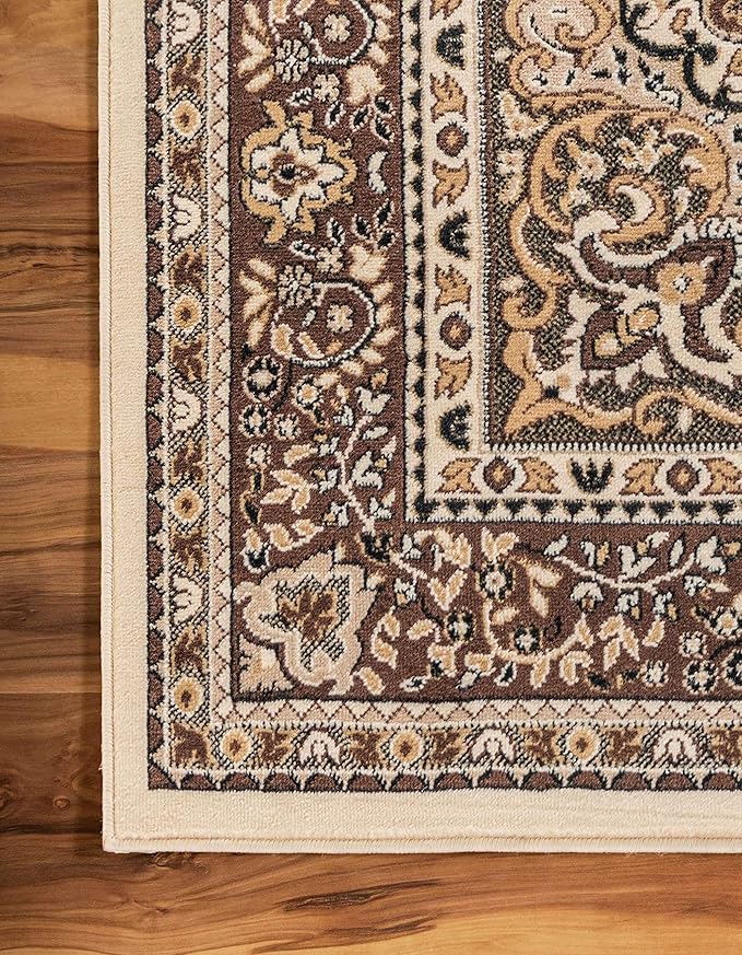 Unique Loom Reza Collection Traditional Persian Style Area Rug, 9 ft 10 in x 13 ft, Ivory/Brown