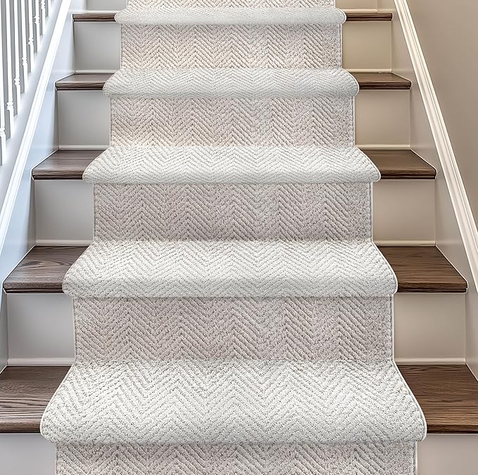 Well Woven Custom Size Hallway & Stair Runner- Harlow Pompeii Ivory 31 Inches Wide x 9 Feet Long Runner (31" x 9') Runner Rug - Modern Chevron Pattern, Ultra-Soft, Easy-Clean