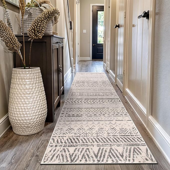 Rugshop Geometric Boho Perfect for high Traffic Areas of Your Living Room,Bedroom,Home Office,Kitchen Runner Rug 2'7" x 12' Gray