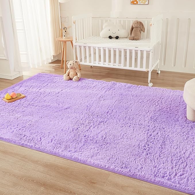 Andency Purple Soft Area Rugs for Living Room Bedroom, 4x6 Fluffy Shaggy Bedside Rug, Non-Slip Large Shag Fuzzy Plush Carpets for Bedroom Kids Dorm Nursery Home Decor Aesthetic
