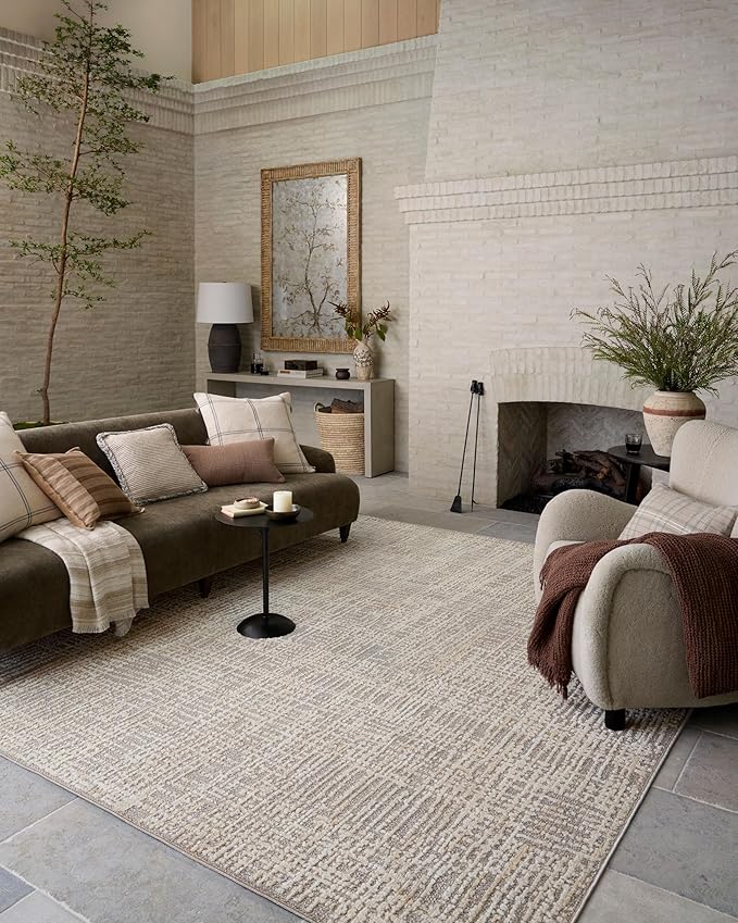 Loloi Amber Lewis Bexley Collection BEX-07 Natural/Dove 7'-10" x 10' Area Rug Neutral, Textured, Living, Bedroom, Dining, Carpet