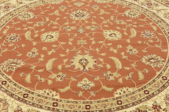 Unique Loom Voyage Collection Traditional Oriental Classic Intricate Design Area Rug (8' 0 x 8' 0 Round, Terracotta/Ivory)
