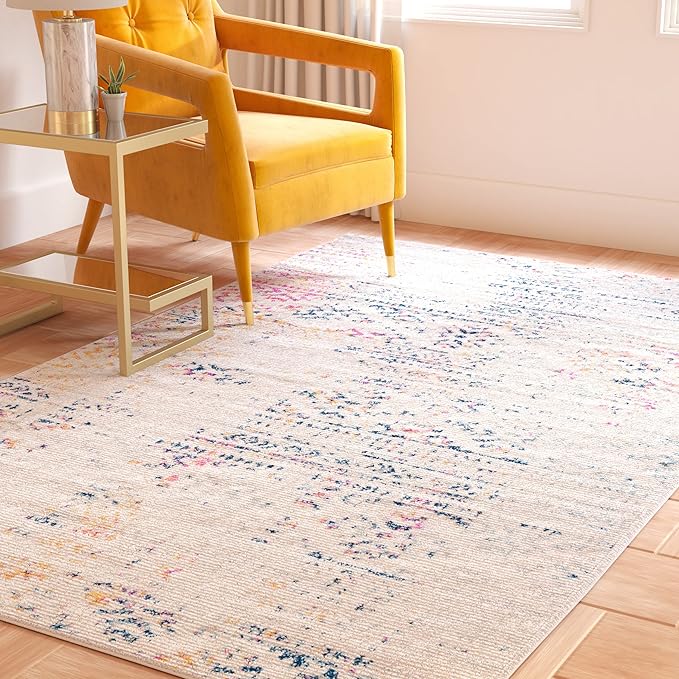 SAFAVIEH Area Rug 4x6 - Tulum Collection - Ivory & Blue, Moroccan Boho Tribal Design, Non-Shedding & Easy to Clean, Ideal for Living Room, Bedroom, Dining Space (TUL272C)