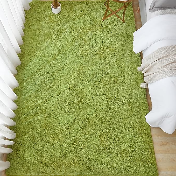 Andency Olive Green Soft Area Rugs for Living Room Bedroom, 5x8 Fluffy Shaggy Bedside Rug, Non-Slip Large Shag Fuzzy Plush Carpets for Bedroom Kids Dorm Nursery Home Decor Aesthetic