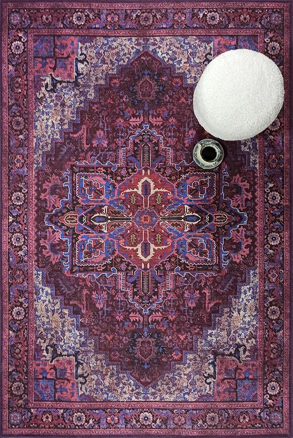 Fame Rugs Turkish Rug. Washable Vintage Oriental Antique Inspired Traditional Doormat Small Modern Area Rugs Luxury Entryway Entry Bedroom Bathroom Kitchen (398RR, 2'5 x 6'9)