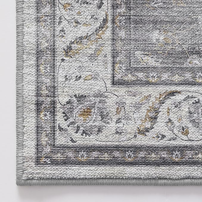 LUMI Washable Area Rug for Living Room, 8x12 Ultra Soft Traditional Vintage Rugs Non Slip with Rubber Backing, Low Profile, High Traffic, Stain Resistant Carpets, Ideal for Bedroom, Dining Room