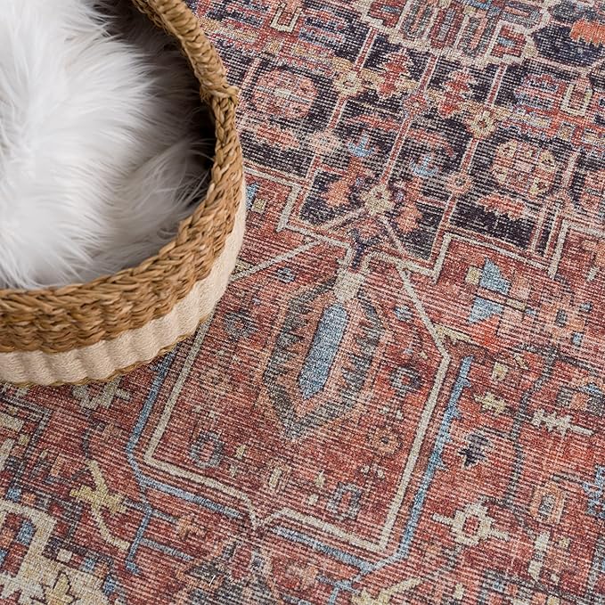 Bloom Rugs Washable 7 ft Runner - Red/Orange/Beige Traditional Runner for Entryway, Hallway, Bathroom, and Kitchen - Exact Size: 2.5' x 7'