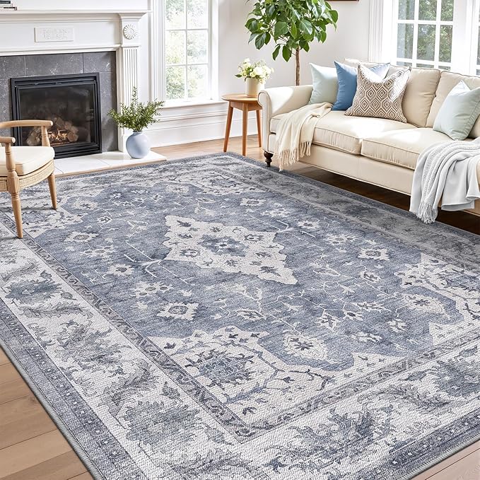 LUMI Washable Area Rug 8x10 for Living Room, Ultra Soft Stain Resistant Carpet with Non Slip Rubber Backing, Non-Shedding Low Pile Rugs for Bedroom, Dining Room, Indoor, Office