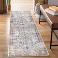 Bloom Rugs Washable Non-Slip 12 ft Runner - Sand/Orange/Purple Traditional Medallion Runner for Entryway, Hallway, Bathroom, and Kitchen - Exact Size: 2.5' x 12'