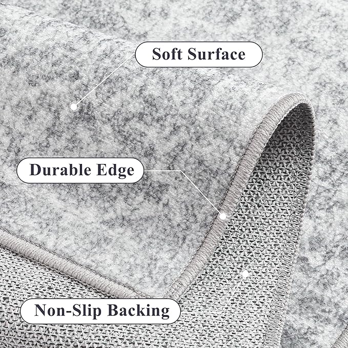 9x12 Area Rug Washable Vintage Living Room Carpet Large Indoor Non Slip Grey Bedroom Distressed Low Pile Retro Accent Throw Rug for Dining Room