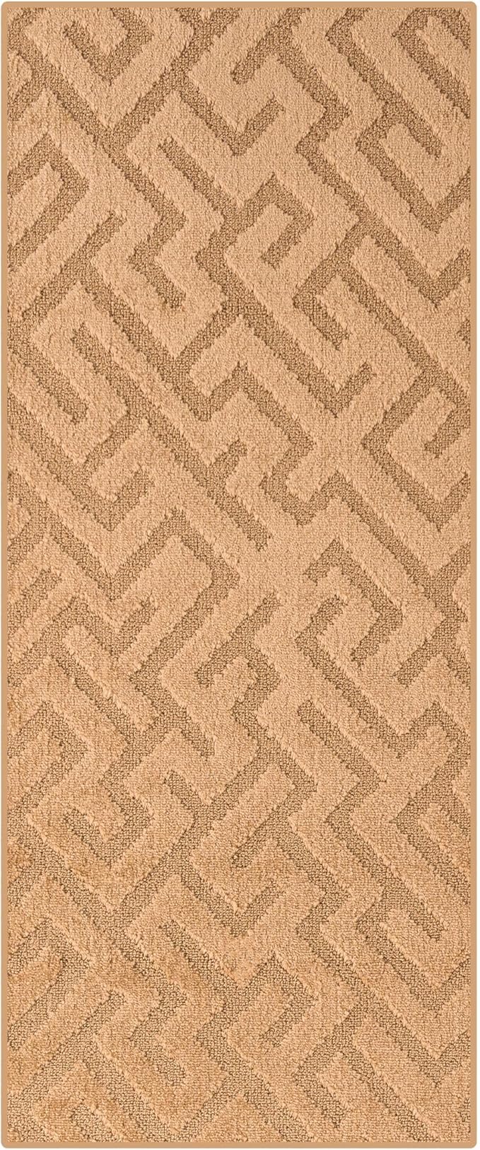 24ft Runner Rug by Custom Size - Gold Tan | Non-Slip Rubber Backed | Washable & Pet Friendly | Edge Bound