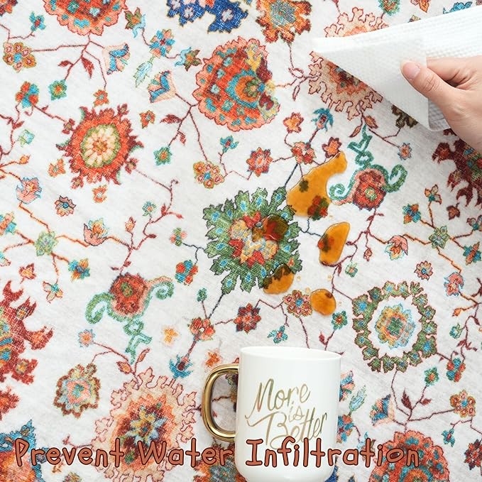 Rugcomf Bedroom Rug 3x5 Rug Washable Area Rug Non Slip Low Pile Boho Small Carpet for Bedroom, Bedside, Kitchen, Entryway, Kids Room, Office, College Dorm Essentials for Girls (Colorful)
