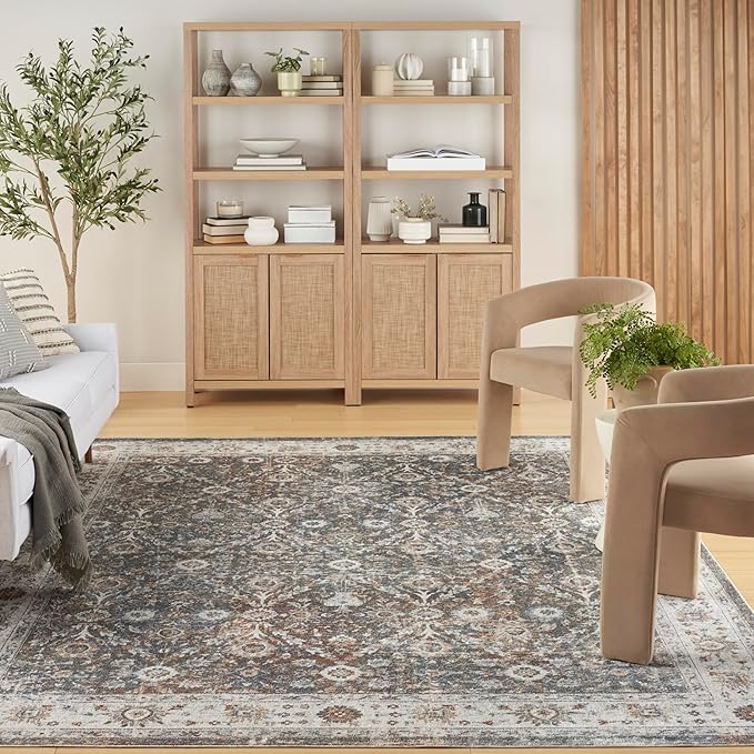 Nourison Home Astra Machine Washable Ivory Multicolor 6'7" x 9' Area Rug - Easy Clean, Non Shedding, Bed Room, Living Room, Dining Room, Kitchen (7' x 9')