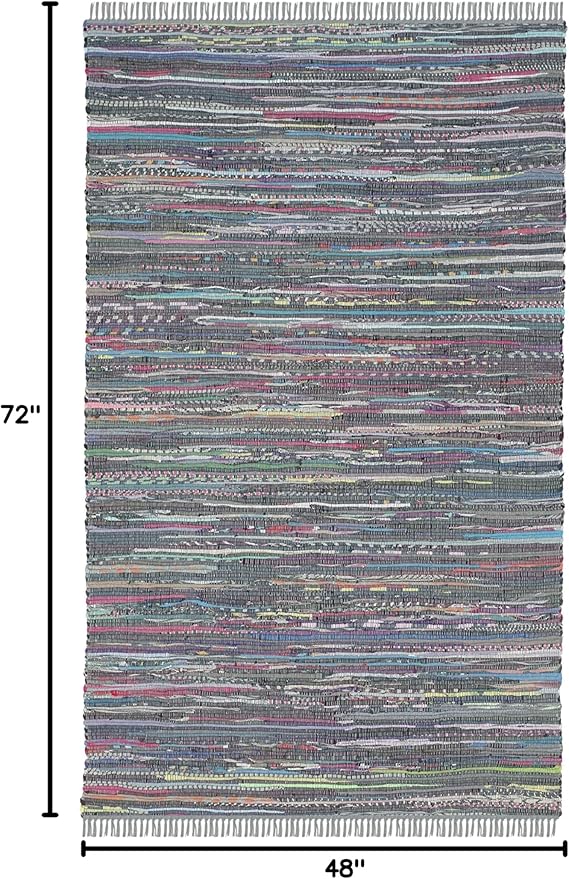 SAFAVIEH Rag Rug Collection Accent Rug - 4' x 6', Aqua & Multi, Handmade Boho Stripe Cotton, Ideal for High Traffic Areas in Entryway, Living Room, Bedroom (RAR121K)