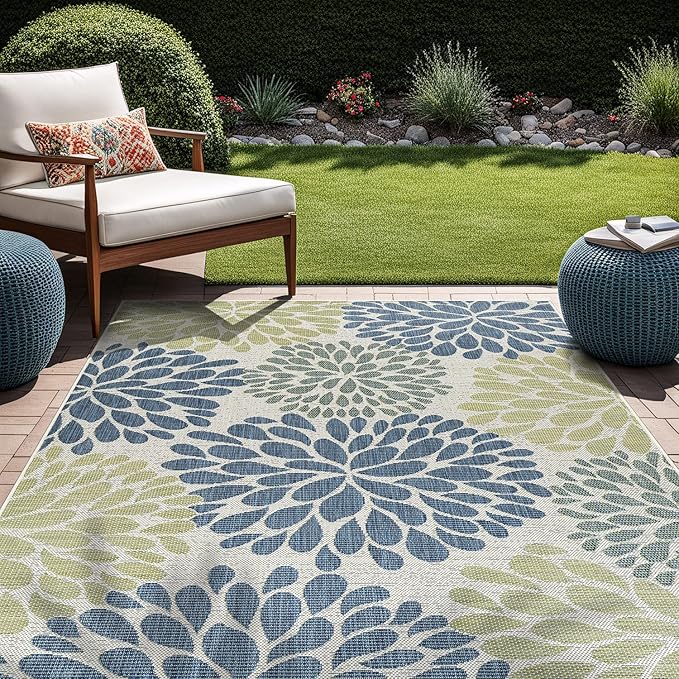 Beverly Rug Outdoor Rug 5x7 Modern Exotic Tropical Leaf Area Rugs for Indoor and Outdoor Patio Deck Porch Garden Water Resistant Washable Outside Carpet (5 x 7 Olive)