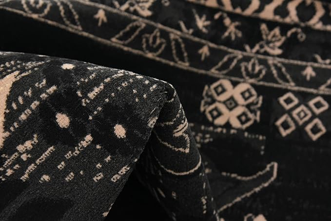 Unique Loom Taftan Collection Border Geometric Tribal Inspired Design Area Rug (6' 0 x 9' 0 Rectangular, Black/ Gray)