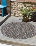 Unique Loom Outdoor Trellis Collection Area Rug - Tribal Trellis (5' 3" Round, Charcoal Gray/ Natural)