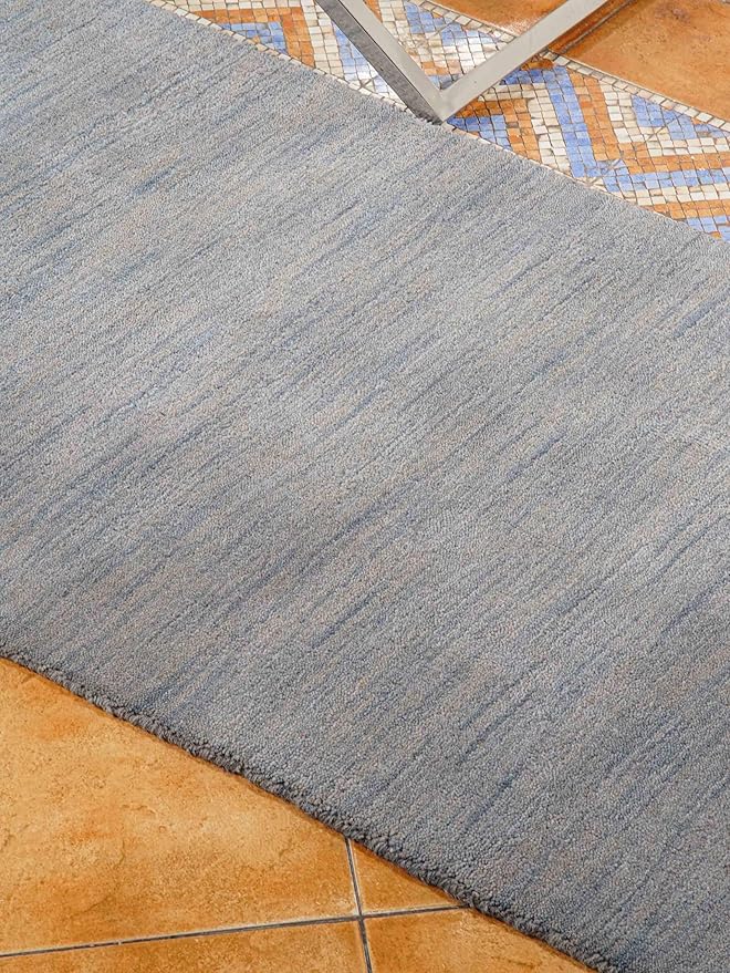 Hand Knotted Loom Wool ECO-Friendly Area Rugs - 2'6"x8', Runner, Light Blue Color, Solid Plain Design, High Pile Handmade Anti Skid Area Rugs for Living Room, Bed Room (L00111)
