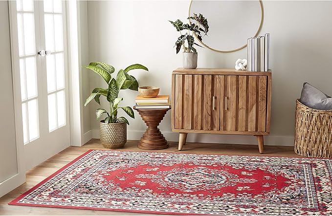 Home Dynamix Premium Sakarya Traditional Medallion Border Area Rug, Claret, 3'7"x5'2" Rectangle