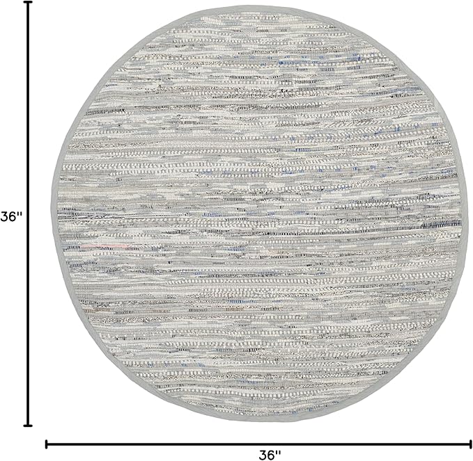 SAFAVIEH Rag Rug Collection Area Rug - 3' Round, Grey, Handmade Boho Stripe Cotton, Ideal for High Traffic Areas in Living Room, Bedroom (RAR121A)