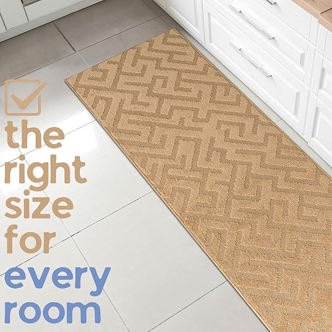 14ft Custom Hallway Rug - Gold Tan | Non-Slip Rubber Backed | Washable & Pet Friendly | Edge Bound