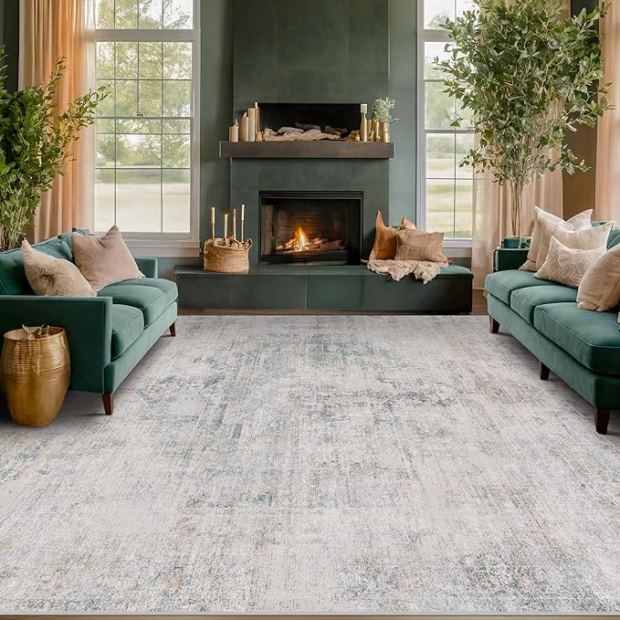 Modern Living Room Rug - 10x12 Large Area Rug for Dining Room Table, Classroom, Slate Blue Grey, Lightweight, Soft & Foldable
