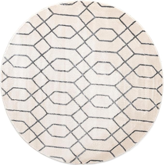 Unique Loom Marilyn Monroe Glam Collection Area Rug - Trellis (5' 3" Round, White Silver/ Silver)