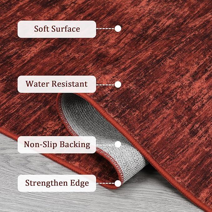 RUGSREAL Washable Rug 10x13 for Living Room Modern Abstract Area Rug Non-Slip Large Contemporary Bedroom Rug Stain Resistant Aesthetic Accent Floor Carpet Foldable Solid Rug for Home Office, Red