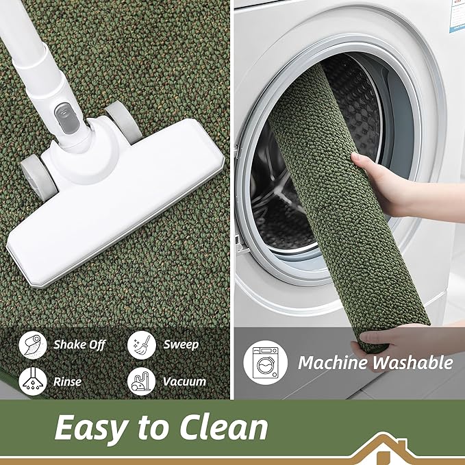 BEQHAUSE 20"x32" Entryway Rug Indoor Door Mat Non-Slip Washable, Hallway Rugs Absorbent & Stain Resist Hall Carpet Runner Rugs for Entryway, Front Door Floor Mats Laundry Room Rugs for Entry, Green
